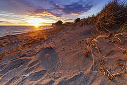 Playa en el estrecho de Magallanes al atardecer