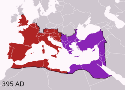 Mapa de la partición del Imperio en 395