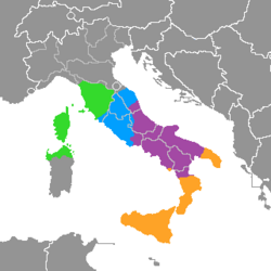 Mapa del complejo de lenguas italorromances