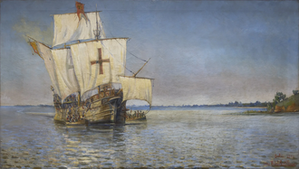 Ilustración histórica del desembarco de la expedición de Juan Díaz de Solís.