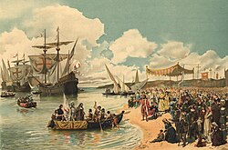 Representación de la salida de Vasco da Gama hacia la India