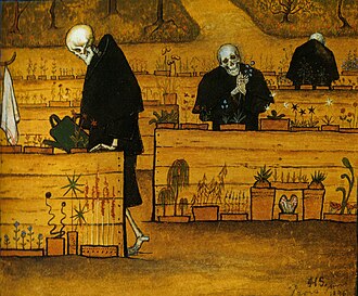 Detalle de la obra El jardín de la muerte de Hugo Simberg