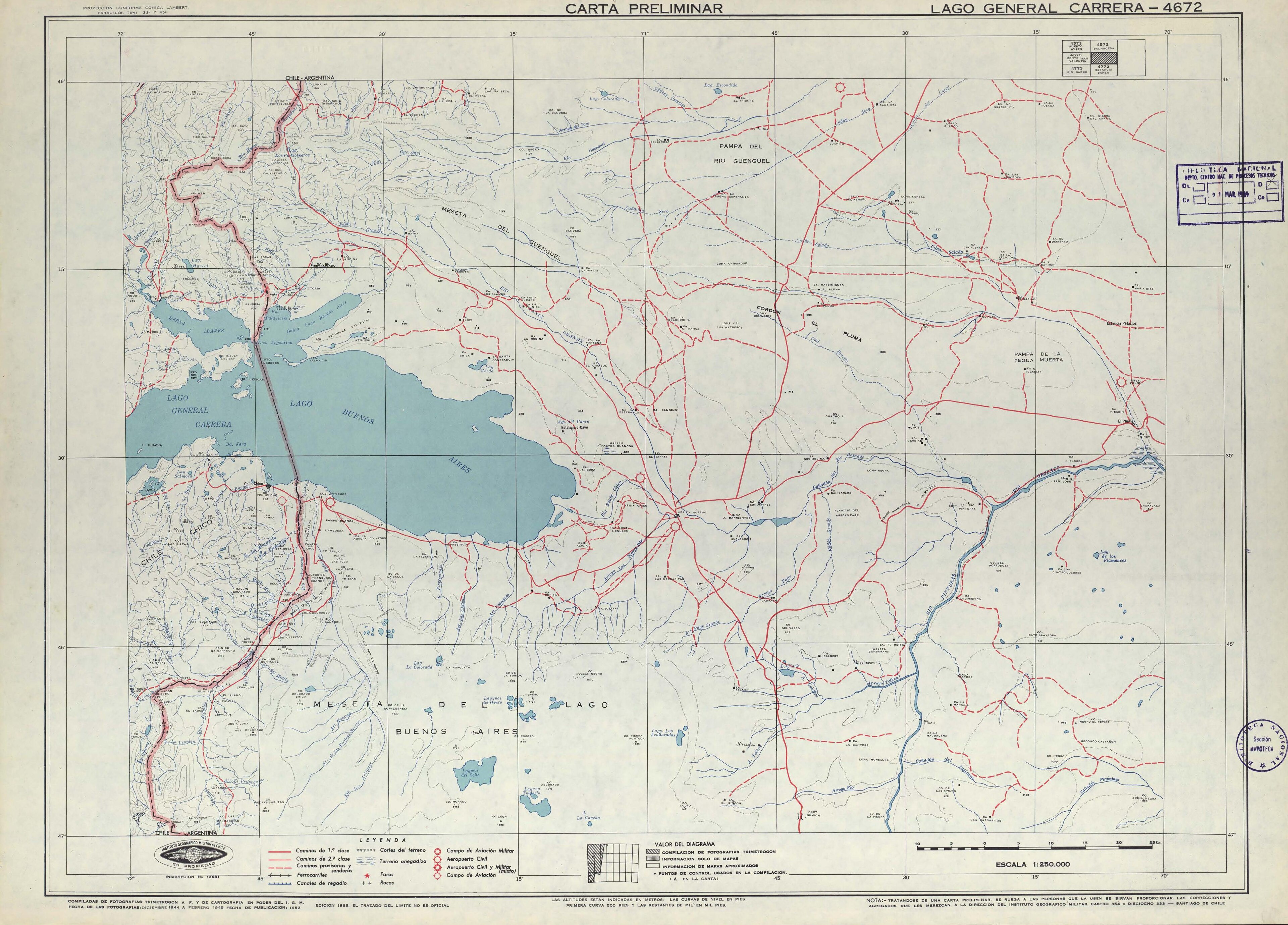 Mapa del Instituto Geográfico Militar de Chile de 1953