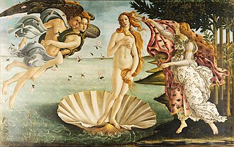 Pintura del Nacimiento de Venus de Botticelli conservada en la Galleria degli Uffizi