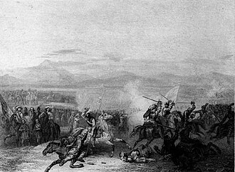 Grabado francés del siglo XIX que representa la Batalla de Lérida.