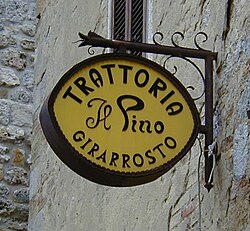 Cartel indicativo de una trattoria en la región de la Toscana.