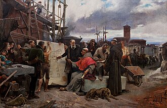 El cardenal Cisneros dirigiendo las obras del Hospital de Illescas en Toledo, pintura de Alejandro Ferrant.