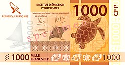 Billete de 1000 francos CFP con diseños de la serie de 2014