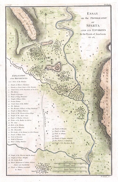 Mapa histórico que muestra la ubicación geográfica y extensión de Esparta