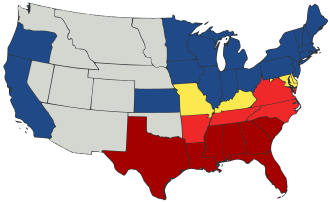 Mapa de los estados de la Unión y la Confederación en 1861
