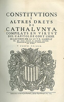 Constituciones y otros derechos de Cataluña (1704)