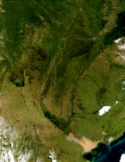 Imagen satelital detallando el contraste de aguas en el Río de la Plata.