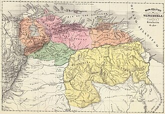 Mapa de la Capitanía General de Venezuela en 1810 con la Provincia de Guayana resaltada