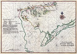 Carta náutica histórica de la colonia neerlandesa de Zwaanendael y la bahía de Delaware