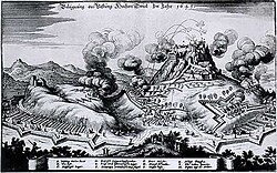 Grabado histórico del sitio del fuerte de Hohentwiel en 1641