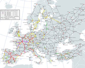 Mapa general de las redes ferroviarias de alta velocidad en Europa