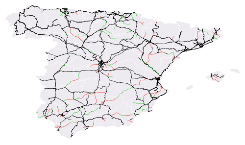 Mapa de líneas construidas en España hasta 2021