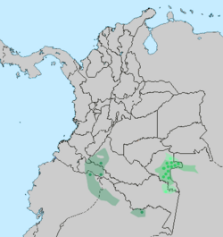 Mapa de distribución de las lenguas tucanas en Colombia