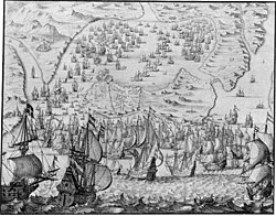 Ilustración del ataque anglo-holandés dirigido por el conde de Essex