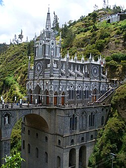 Fotografía del Santuario de Las Lajas en el departamento de Nariño