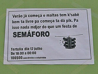 Aviso escrito en criollo caboverdiano