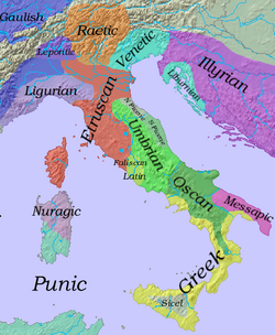 Mapa lingüístico de Italia en el siglo VI a. C.