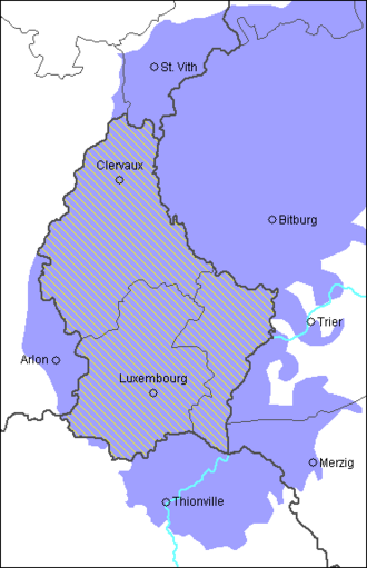 Mapa conceptual y distribución geográfica de las variantes lingüísticas del luxemburgués