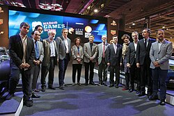 Miembros del Consejo Directivo de AEVI en la feria Madrid Games Week de 2018