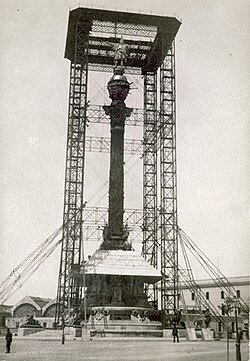 Fotografía histórica de las obras del Monumento a Colón