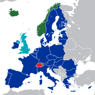 Mapa detallado que muestra los Estados miembros de la Unión Europea y de la AELC participantes en el EEE.