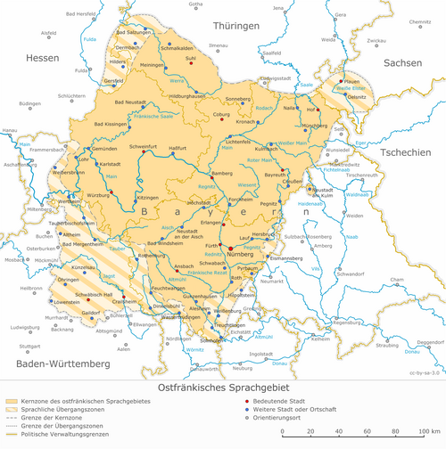Área lingüística donde se habla el fráncico oriental en Alemania.
