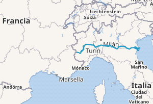 Mapa detallado del río Po