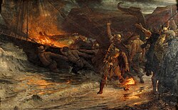 Representación artística de un funeral vikingo.