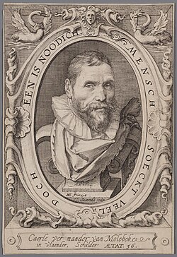 Grabado del retrato de Karel van Mander (1604) por Hendrick Goltzius