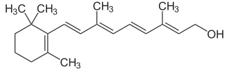 Estructura química molecular correspondiente a la vitamina A y sus derivados