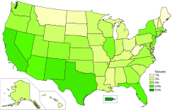 Mapa de distribución porcentual de hispanohablantes por estado
