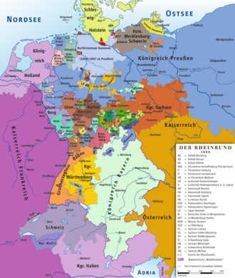 Mapa de la Confederación del Rin en el año de su fundación.
