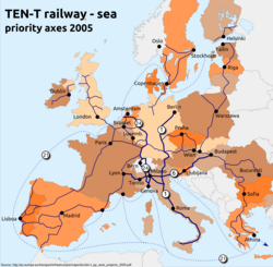 Ejes prioritarios y combinaciones marítimas de la Red Transeuropea de Transporte de 2005