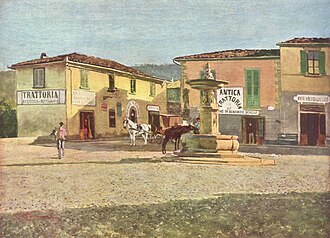 Pintura de la plaza de Settignano de 1880 por Telemaco Signorini