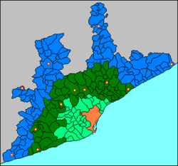 Mapa de la región urbana de Barcelona según el criterio de la ATM