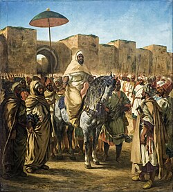 El Mulay Abderraman, sultán de Marruecos, saliendo de su palacio de Mequínez rodeado de su guardia, 1845.