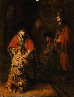 El retorno del hijo pródigo de Rembrandt, obra inspirada en una parábola bíblica.