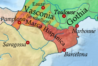 Representación del concepto geográfico de la Marca Hispánica en el año 814