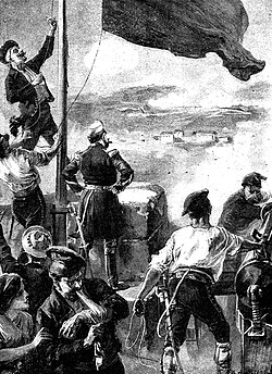 Izado de la bandera cantonal en Cartagena, 1873