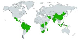 Representación de los países actuales que conforman el grupo de países megadiversos afines.