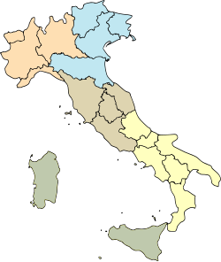 Mapa que muestra las macrorregiones NUTS 1 en el territorio de Italia.