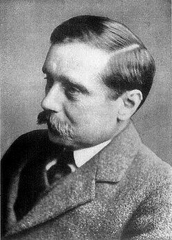 Retrato de H. G. Wells, autor británico y comentarista social.
