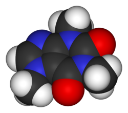Representación de la fórmula molecular de la cafeína