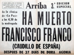 Portada del periódico Arriba correspondiente al 20 de noviembre de 1975.