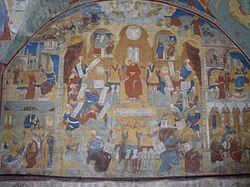 Juicio de Jesús en un fresco de la iglesia de San Juan Bautista